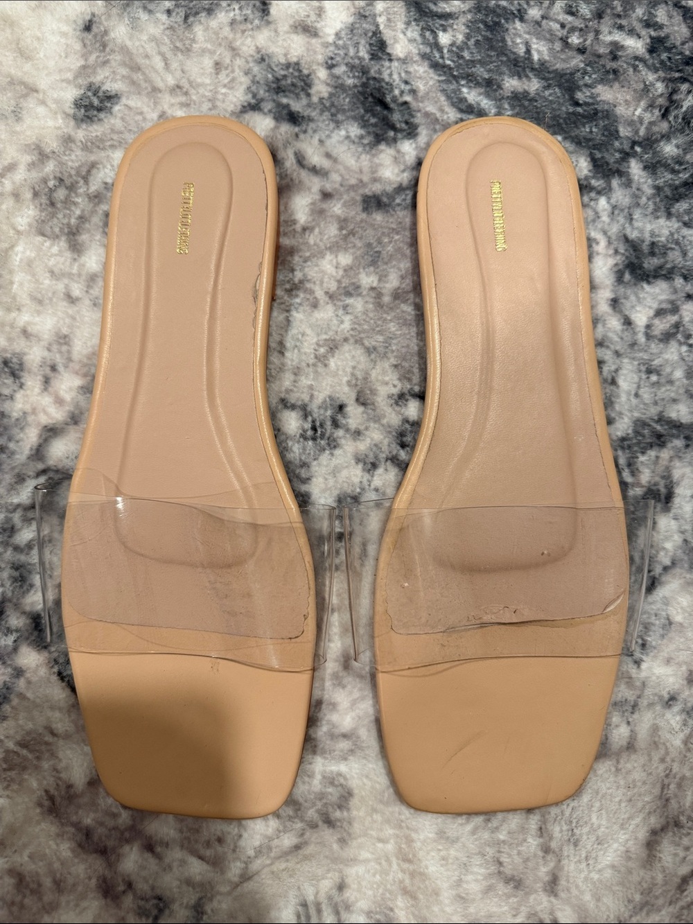 PrettyLittleThing Nude Clear Strap Slide Sandals
